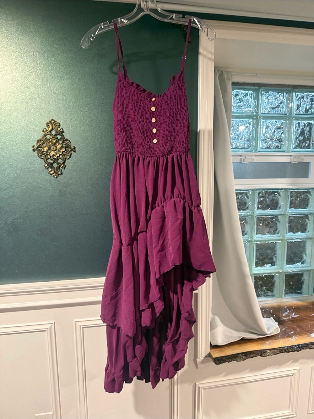 Purple Tiered Ruffle Maxi Dress with faux Button Bodice